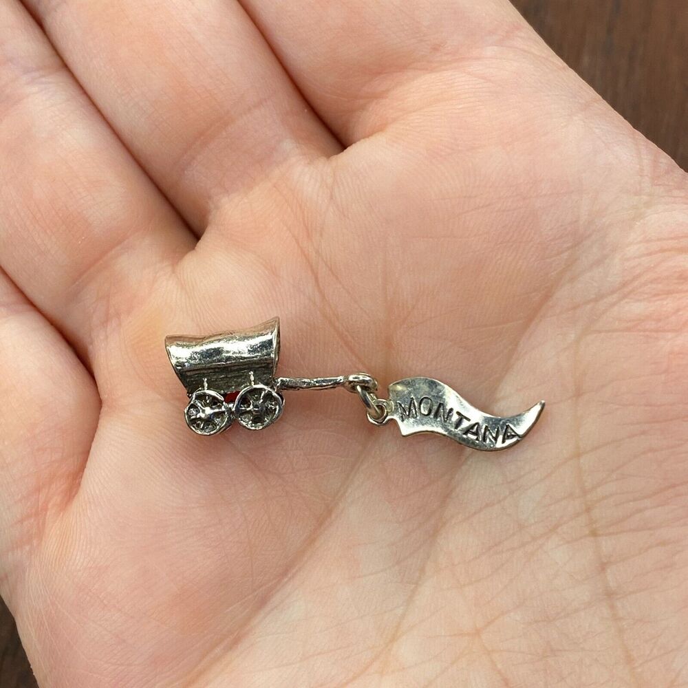 Vintage 925 Sterling Silver "Montana" Covered Wagon Pendant Bracelet Charm
